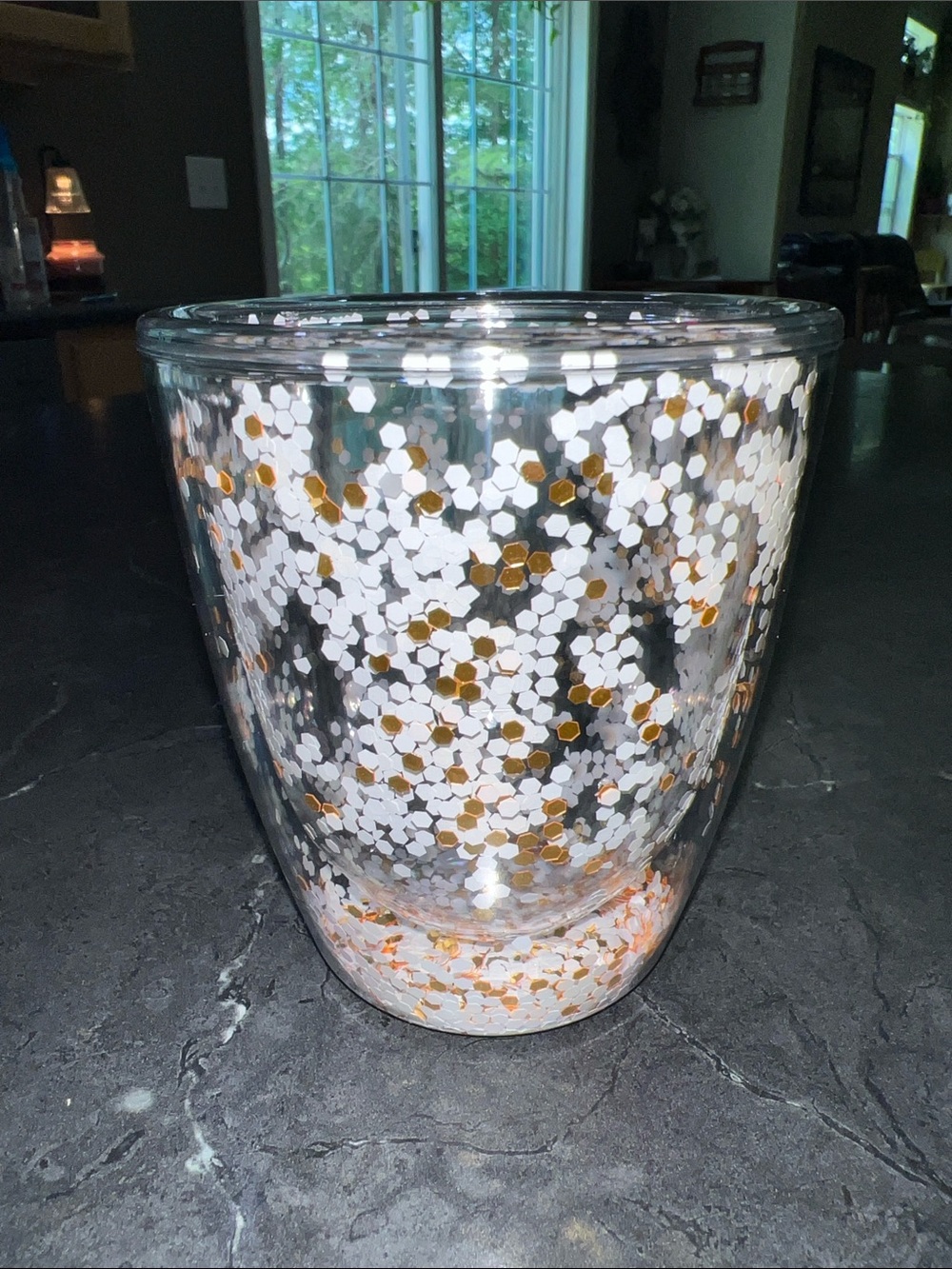 Mary Square Gold & White Confetti acrylic wine Tumbler